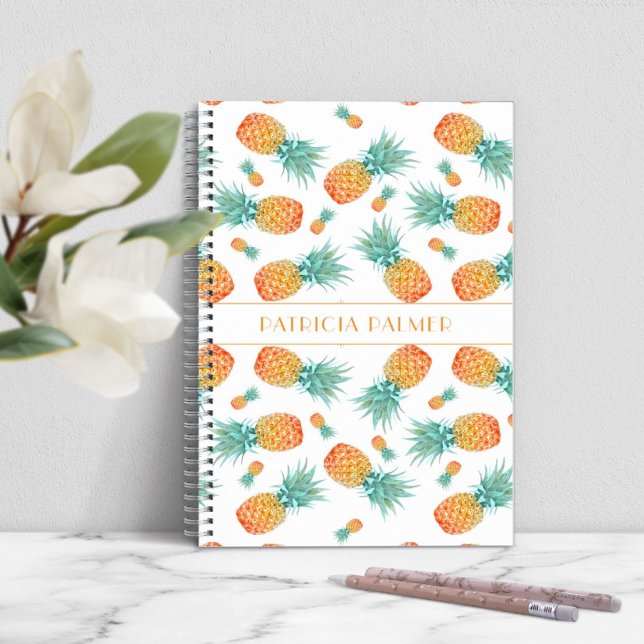 Caderno Espiral Padrão moderno de Fruta de abacaxi (Modern Pineapple Fruit Pattern Notebook)