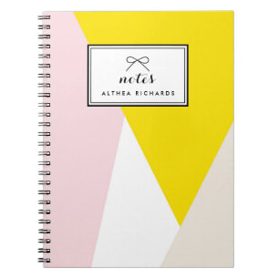 Caderno Espiral Padrão moderno de triângulos   Blush e Yellow Pers
