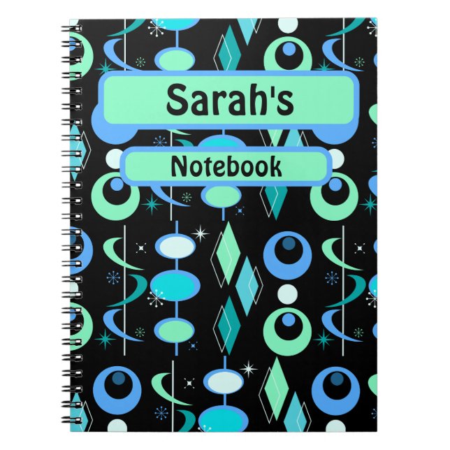 Caderno Espiral Padrão moderno do meio século (Frente)