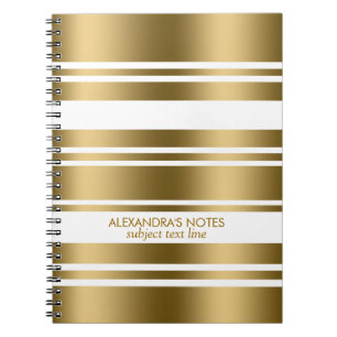 Caderno Espiral Padrão Moderno Dourado E Branco De Stripes