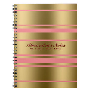 Caderno Espiral Padrão Moderno Dourado E Rosa De Stripes