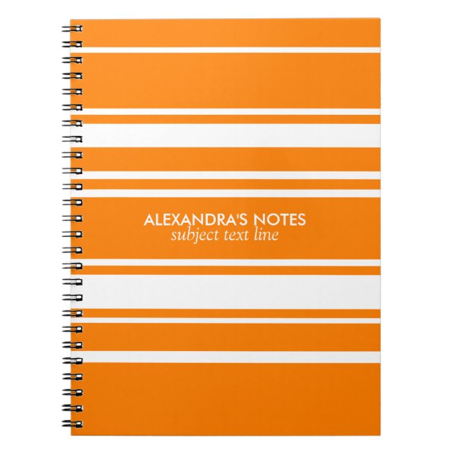Caderno Espiral Padrão Moderno Laranja E Listras Brancas (Frente)