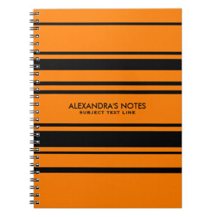 Caderno Espiral Padrão Moderno Laranja E Listras Pretas