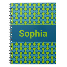 Caderno Espiral Padrão Moderno Retro Link em Azul e Verde