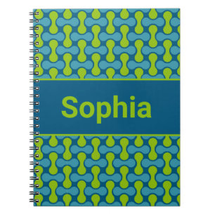 Caderno Espiral Padrão Moderno Retro Link em Azul e Verde