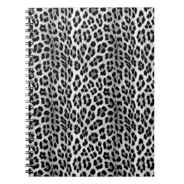 Caderno Espiral Padrão monocromático preto e branco, leopardo (Frente)