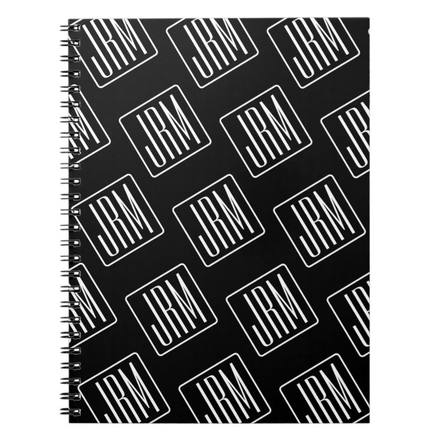 Caderno Espiral Padrão Monograma Moderno | Preto & Branco (Frente)