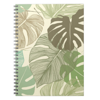 Caderno Espiral Padrão Monstera Tropical Desenhada À Mão