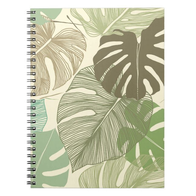 Caderno Espiral Padrão Monstera Tropical Desenhada À Mão (Frente)