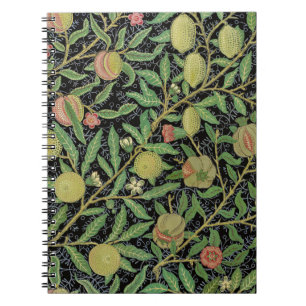 Caderno Espiral Padrão Morris Black Background Antique Pomegrana