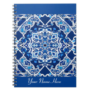 Caderno Espiral Padrão mosaico em Indigo e Cobalto Azul
