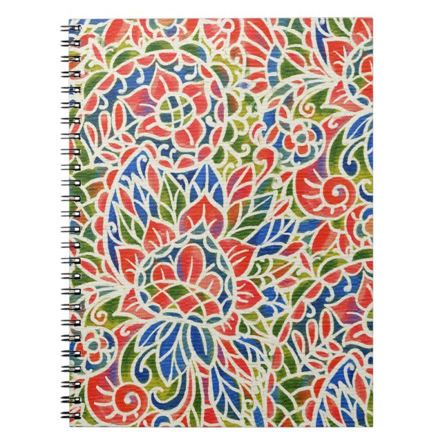 Caderno Espiral Padrão Multicolor Paisley Impressão Batik (Frente)