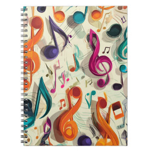 Caderno Espiral Padrão Musical Colorido