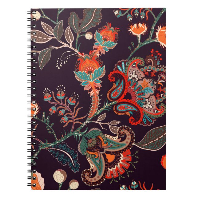 Caderno Espiral Padrão natural sem costura. Fundo com grande decor (Frente)