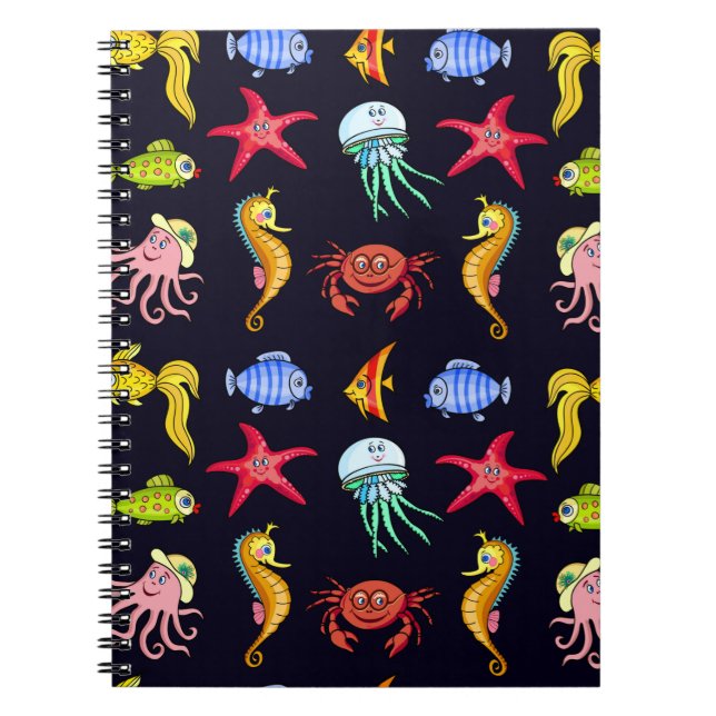 Caderno Espiral Padrão náutico fabuloso com um mar laranja diverti (Frente)