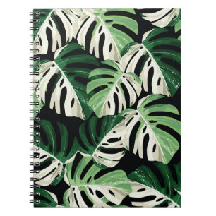 Caderno Espiral Padrão Negro Exótico Monstera Leaf