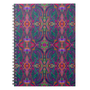 Caderno Espiral Padrão ondulado trippy verde, laranja e roxo legal