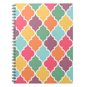 Caderno Espiral Padrão oriental de quatrefoil colorido