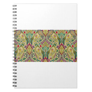Caderno Espiral Padrão paisley na Índia, borda decorativa.