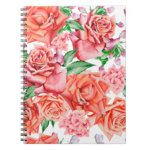 Caderno Espiral Padrão perfeito brilhante com flores. Rosa. Água