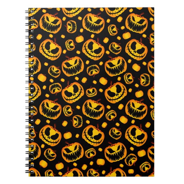 Caderno Espiral padrão perfeito de halloween preto (Frente)