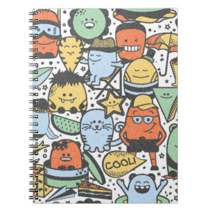 Caderno Espiral padrão perfeito de verão vintage com monstro eng