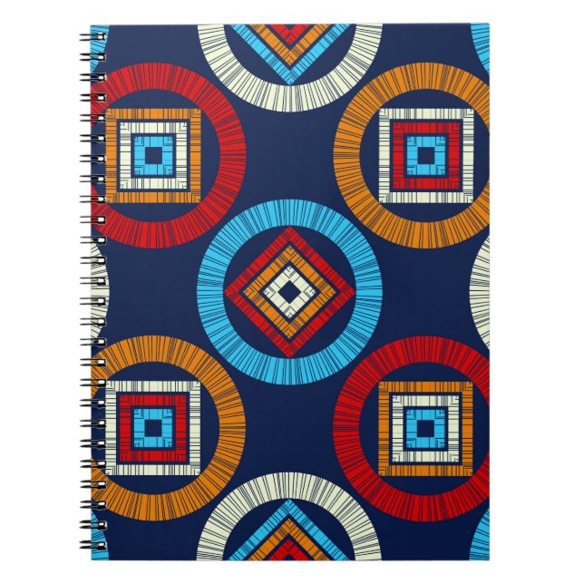 Caderno Espiral Padrão perfeito do Bolinhas. Mosaico de figos étni (Frente)