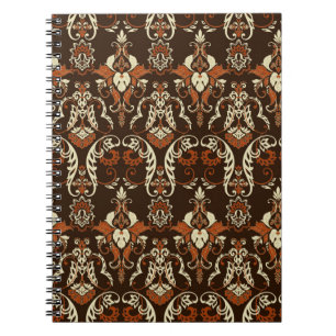 Caderno Espiral Padrão perfeito do damasco de Vintage