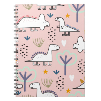 Caderno Espiral Padrão perfeito do dinossauro, ilustração in vivo