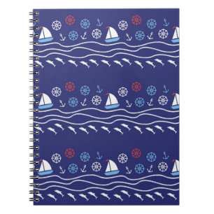 Caderno Espiral Padrão perfeito do mar. Ilustração Vintage.