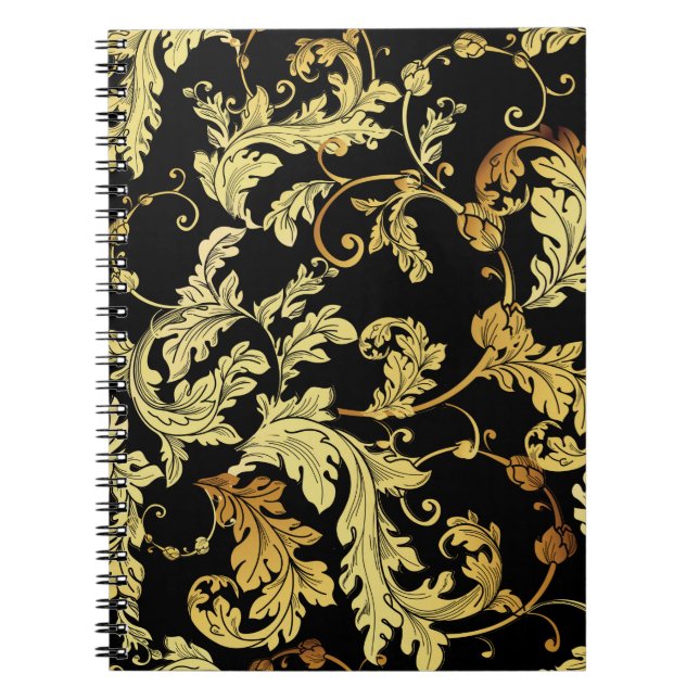 Caderno Espiral Padrão perfeito do ouro de luxo. Fundo floral (Frente)