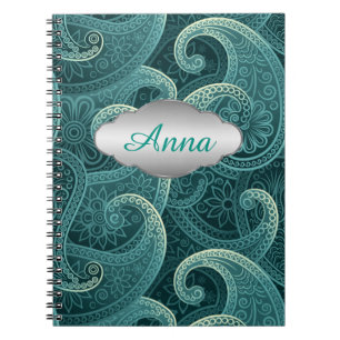 Caderno Espiral Padrão Personalizado Atemporal Paisley Verde