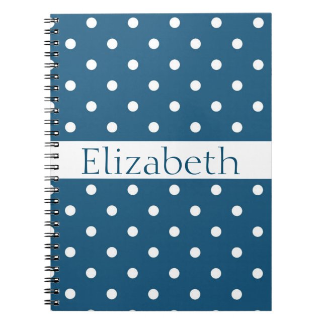 Caderno Espiral Padrão Personalizado de Bolinhas Azul e Branco (Frente)