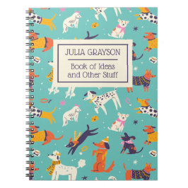 Caderno Espiral Padrão Personalizado de Cachorro de Inverno Retro 