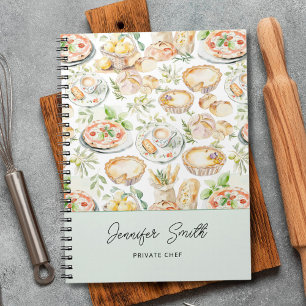 Caderno Espiral Padrão Personalizado de Comida Mediterrânea em Aqu