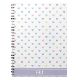 Caderno Espiral Padrão Personalizado de Coração em Pastel Suave Mi