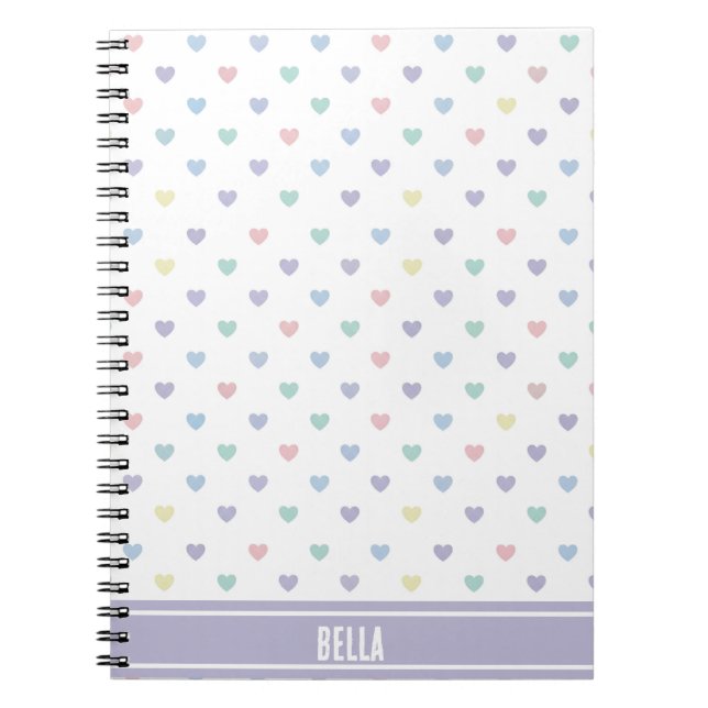 Caderno Espiral Padrão Personalizado de Coração em Pastel Suave Mi (Frente)