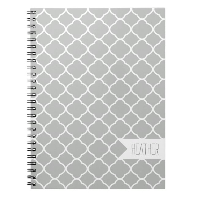 Caderno Espiral Padrão personalizado de quatrefoil de Cinzas leves (Frente)