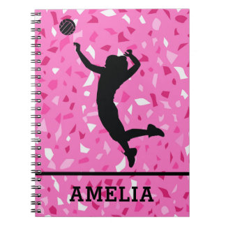 Caderno Espiral Padrão Personalizado De Voleibol E Terrazzo Rosa