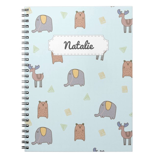 Caderno Espiral Padrão Personalizável De Animais Escandinavos Cuto (Frente)