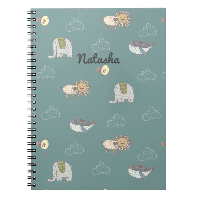 Caderno Espiral Padrão Personalizável de Animais Escandinavos Cuto (Frente)