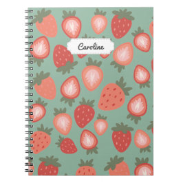 Caderno Espiral Padrão Personalizável de Morango Vermelho Sem Cost