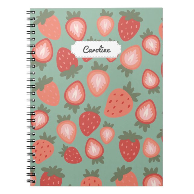 Caderno Espiral Padrão Personalizável de Morango Vermelho Sem Cost (Frente)