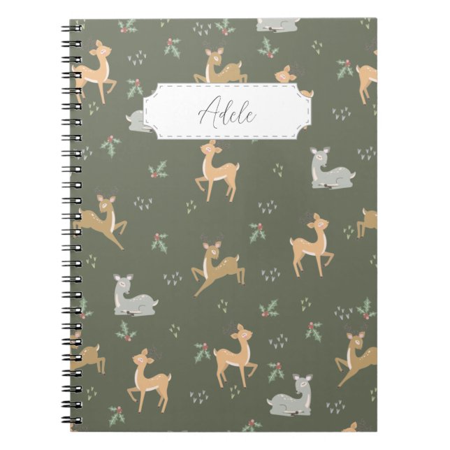 Caderno Espiral Padrão personalizável de veados de Natal sem costu (Frente)