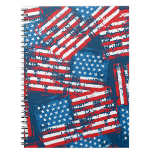 Caderno Espiral Padrão Pintado de Bandeira Americana Incomodada