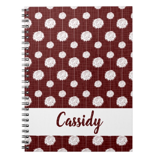 Caderno Espiral Padrão Pom Do Cheerleader Maroon (Frente)
