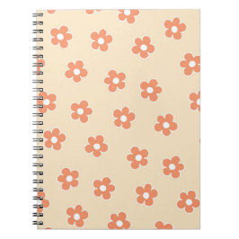 Caderno Espiral Padrão Preppy Peach White Hippie Flower