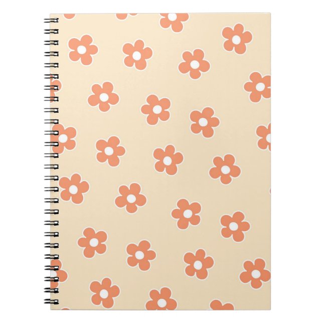 Caderno Espiral Padrão Preppy Peach White Hippie Flower (Frente)