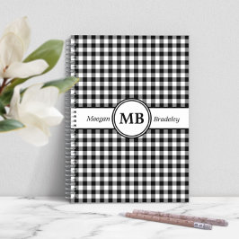 Caderno Espiral Padrão Preto e Branco de Monograma Moderno