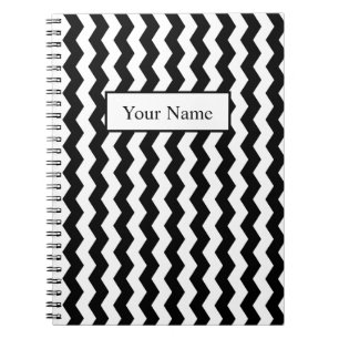 Caderno Espiral Padrão preto e branco do moderno Chevron Zig Zag